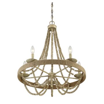 Mchan Five Light Chandelier in Natural Woodith Rope by Meridian