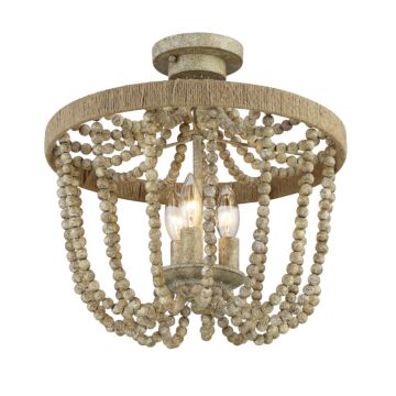 Msemi Three Light SemiFlush Mount in Natural Woodith Rope by Meridian