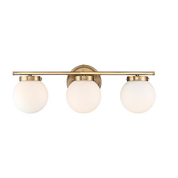 Mbath Three Light Bathroom Vanity Light in Natural Brass by Meridian