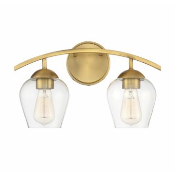 Mbath Two Light Bathroom Vanity Light in Natural Brass by Meridian