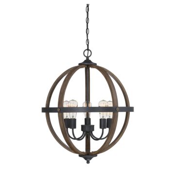 Mchan Five Light Chandelier in Woodith Black by Meridian