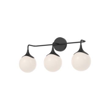 Nouveau Three Light Bathroom Fixtures in Matte Black Opal Matte Glass by Alora