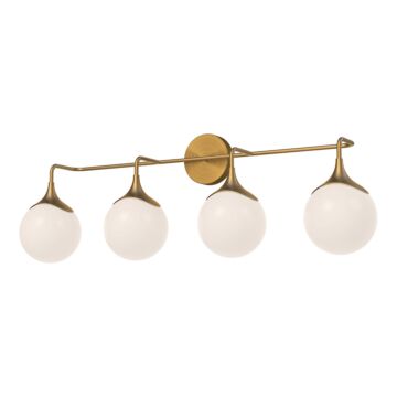 Nouveau Four Light Bathroom Fixtures in Aged Gold Opal Matte Glass by Alora