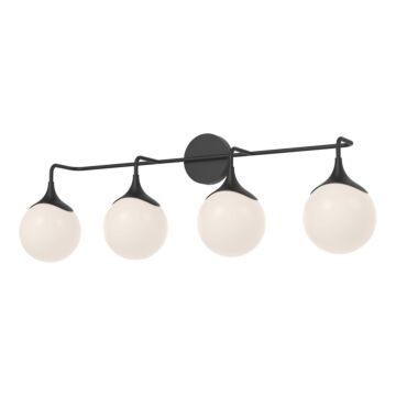Nouveau Four Light Bathroom Fixtures in Matte Black Opal Matte Glass by Alora