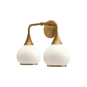 Hazel Two Light Bathroom Fixtures in Aged Gold Opal Matte Glass by Alora