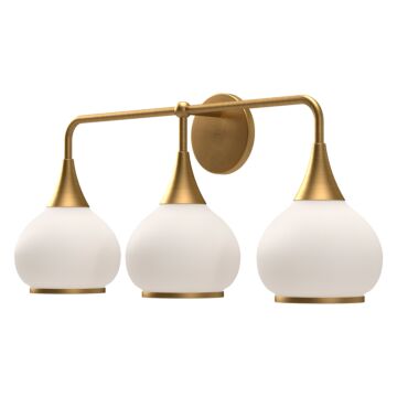 Hazel Three Light Bathroom Fixtures in Aged Gold Opal Matte Glass by Alora