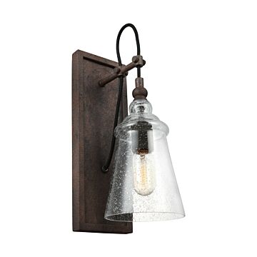 Generation Lighting Loras Rustic Seeded Glass Wall Sconce in Dark Weathered Iron