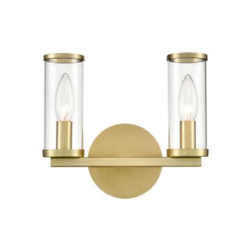 Revolve Two Light Bathroom Fixture in Clear Glass Natural Brass by Alora