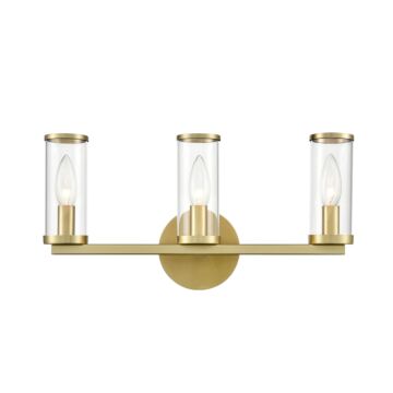 Revolve Three Light Bathroom Fixture in Clear Glass Natural Brass by Alora
