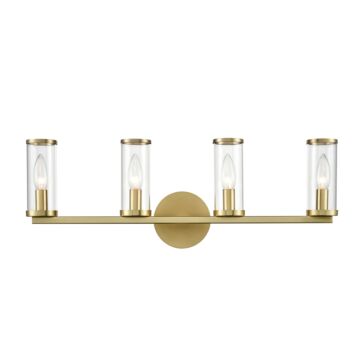 Revolve Four Light Bathroom Fixture in Clear Glass Natural Brass by Alora