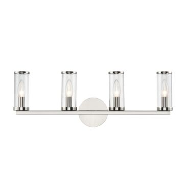 Revolve Four Light Bathroom Fixture in Clear Glass Polished Nickel by Alora