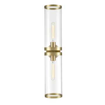 Revolve Ii Two Light Bathroom Fixture in Clear Glass Natural Brass by Alora
