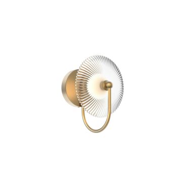 Hera LED Wall Sconce in Brushed Gold Clear Ribbed Glass by Alora