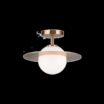 Saturn One Light Flush Mount in Aged Gold Brass   Opal Glass by Matteo Lighting