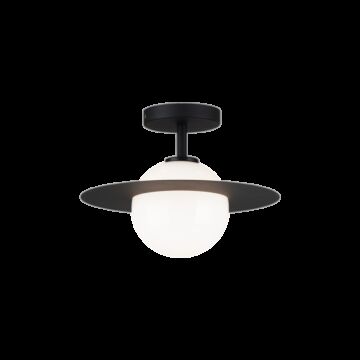 Saturn One Light Flush Mount in Black   Opal Glass by Matteo Lighting