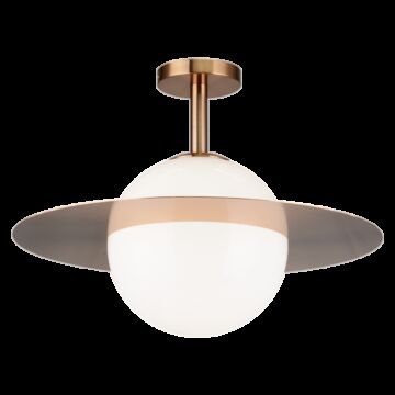 Saturn One Light Flush Mount in Aged Gold Brass   Opal Glass by Matteo Lighting