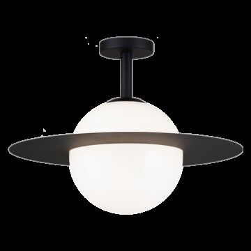 Saturn One Light Flush Mount in Black   Opal Glass by Matteo Lighting