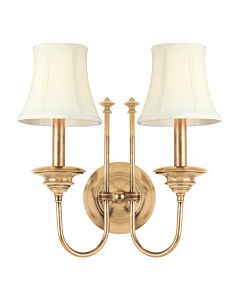 Hudson Valley Yorktown 2 Light 14 Inch Wall Sconce in Aged Brass